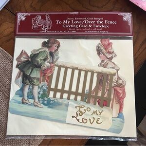 1994 B Shackman My Love Over Fence Card Diecut Embossed Gold Stamped Vintage